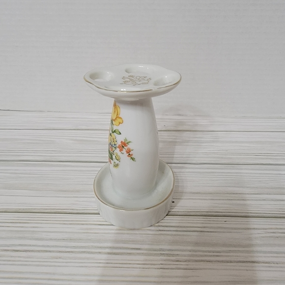 VTG Royal Crown Porcelain Toothbrush Stand White Yellow Floral Japan - Picture 3 of 8